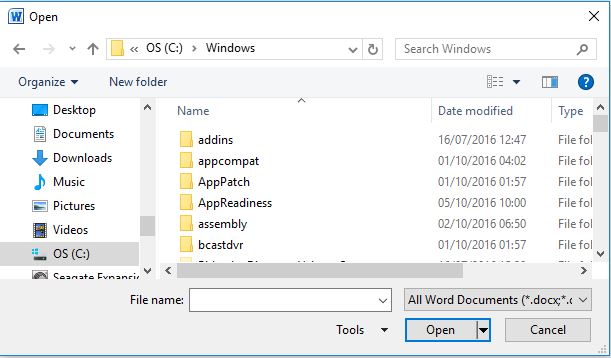 open and select file